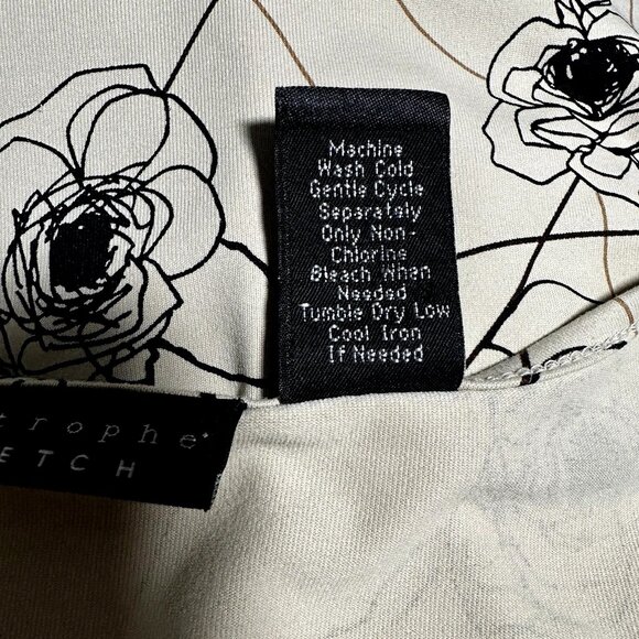 Apostrophe Stretch Women's Tee Top Cream/Black Artsy Modern Boho Floral Top Sz M - Picture 5 of 5